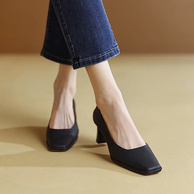 Darlene Square Toe Low Heel Slip on Pumps