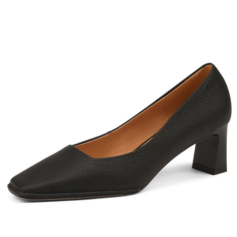 Darlene Square Toe Low Heel Slip on Pumps