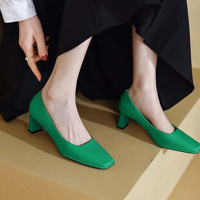 Darlene Square Toe Low Heel Slip on Pumps