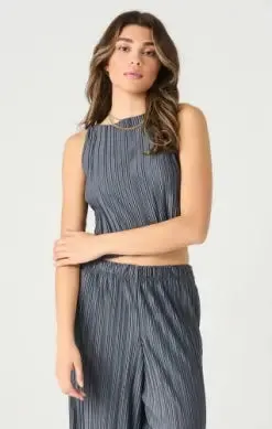 Dex Sleeveless Pleated Top Raw Hem