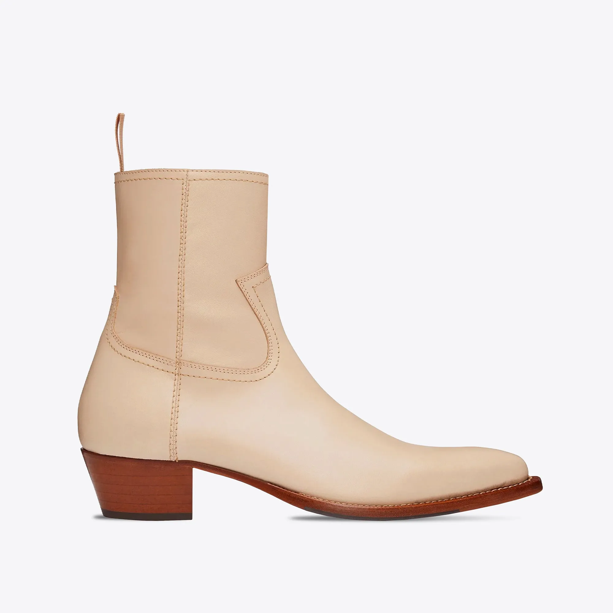 Diego 45mm Side Zip Western Boots - Natural Leather