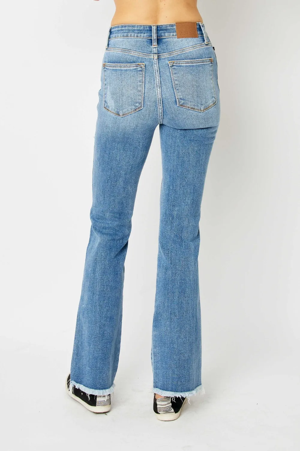 Elam Judy Blue Full Size Distressed Raw Hem Bootcut Jeans