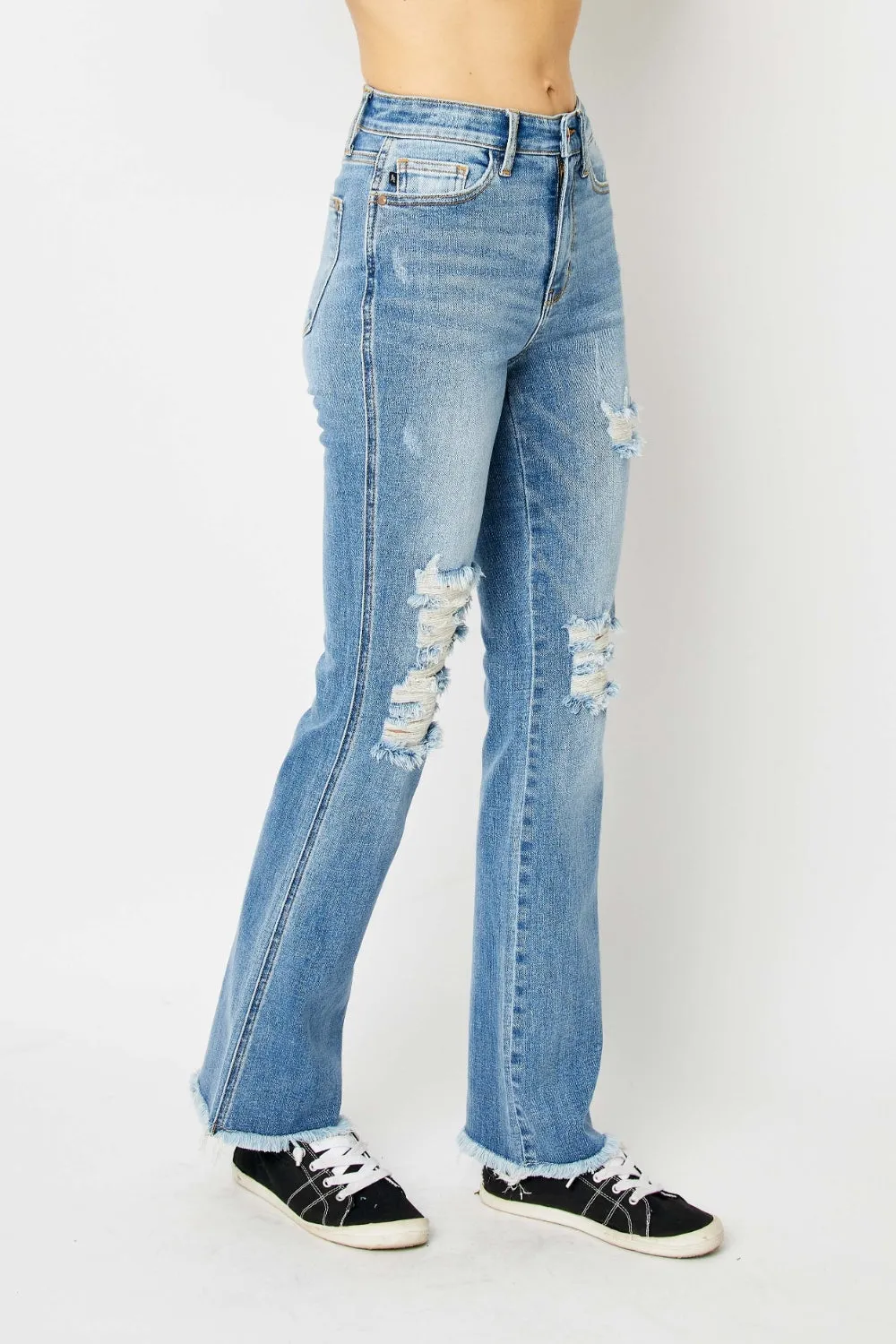 Elam Judy Blue Full Size Distressed Raw Hem Bootcut Jeans