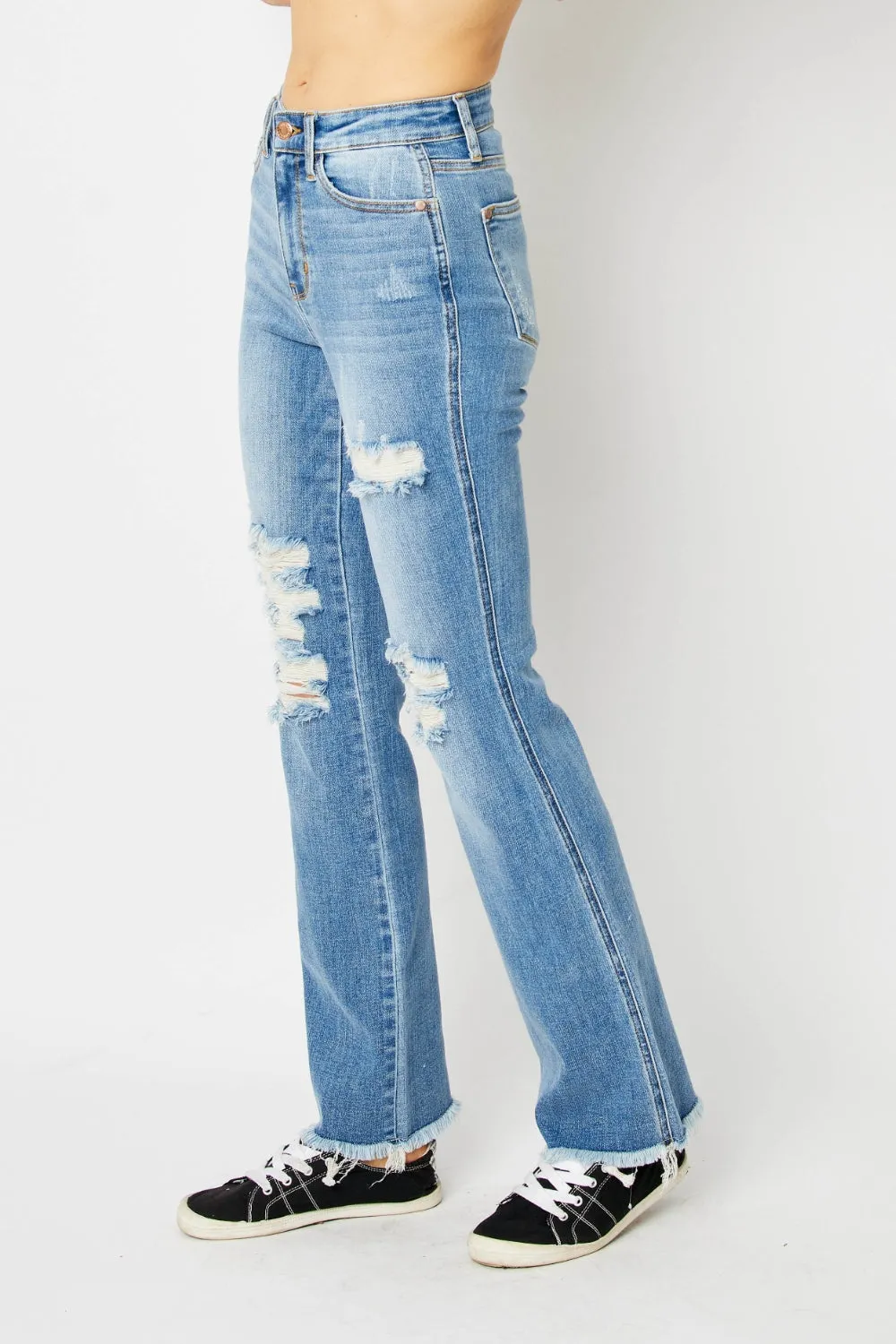 Elam Judy Blue Full Size Distressed Raw Hem Bootcut Jeans