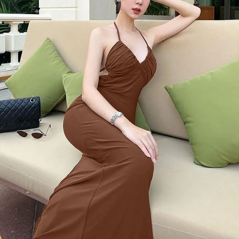 Elegant Backless Hollow Out Tie-up Dress