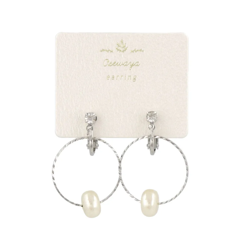Flat Pearl Front Hoop Clip Ons