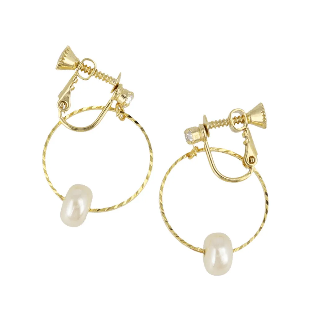 Flat Pearl Front Hoop Clip Ons