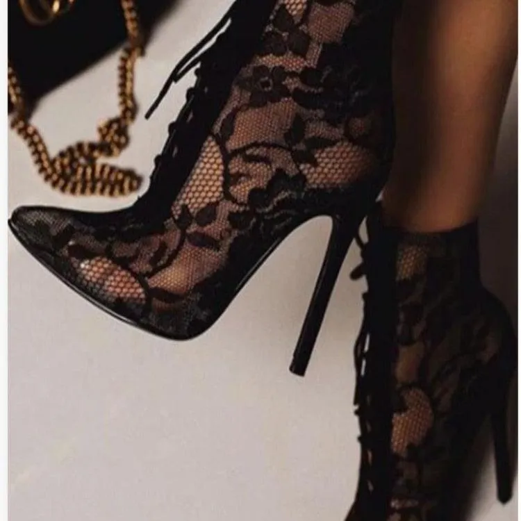 Gothic Mesh Boots, Sexy Lace-Up Thin High Heels For Women