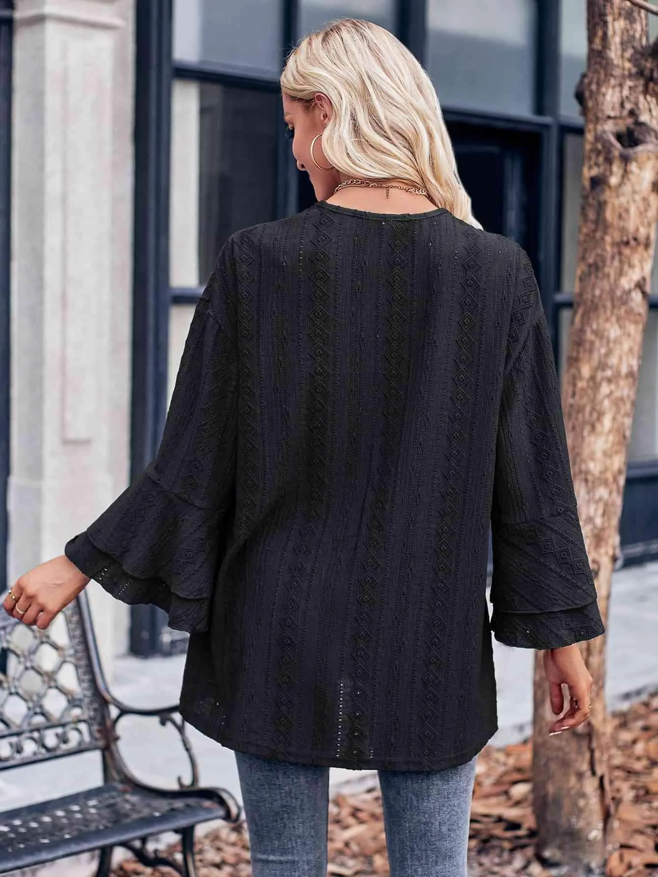 Graceful Embrace Eyelet Ruffle Sleeve Cardigan