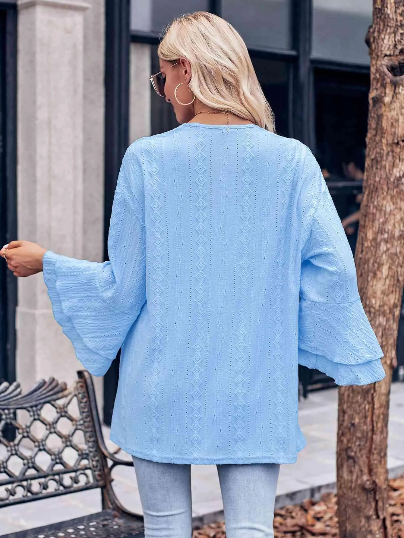 Graceful Embrace Eyelet Ruffle Sleeve Cardigan