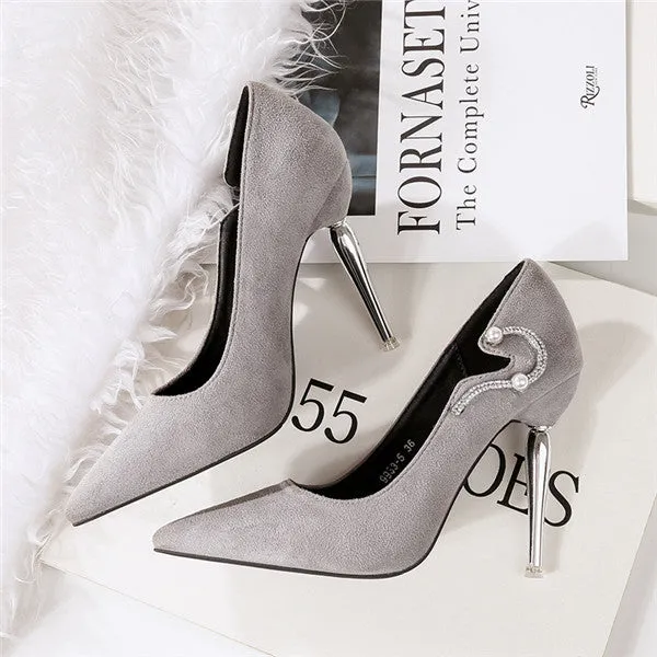 Graceful Suede Closed Toe Prom Shoes With Rhinestones PS003