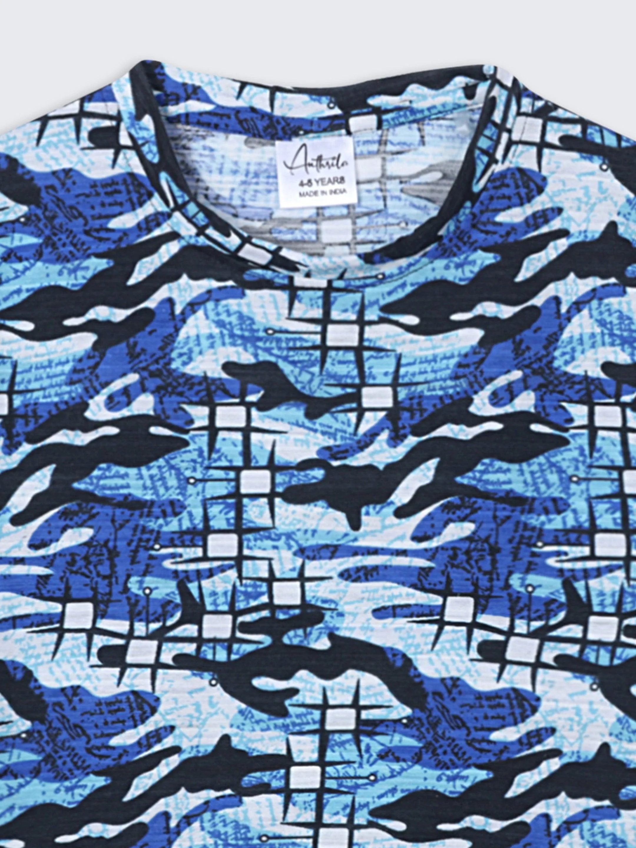 GRAFFITI CAMOUFLAGE SHORT SLEEVE T-SHIRT - BLUE