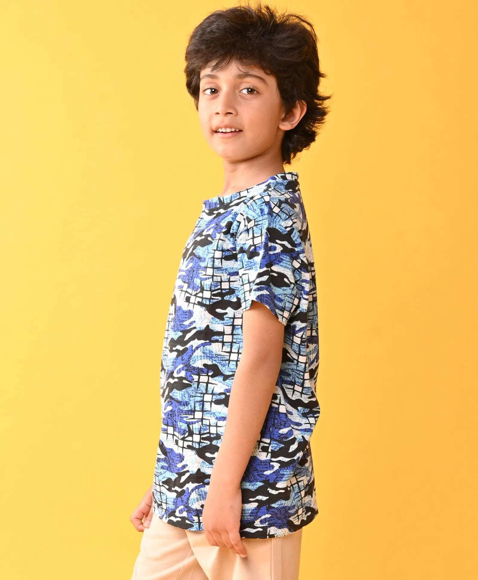 GRAFFITI CAMOUFLAGE SHORT SLEEVE T-SHIRT - BLUE