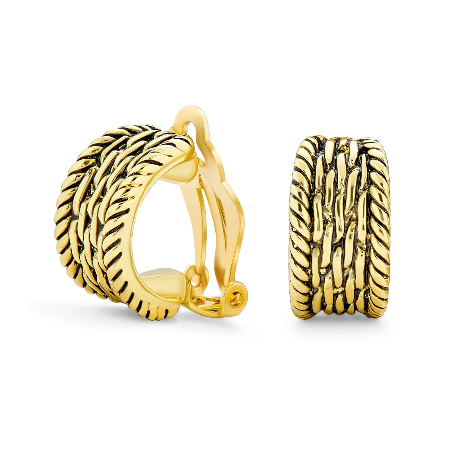Grooved Twisted Rope Half Hoop Clip-On Earrings Non-Pierced GoldSilver Plated