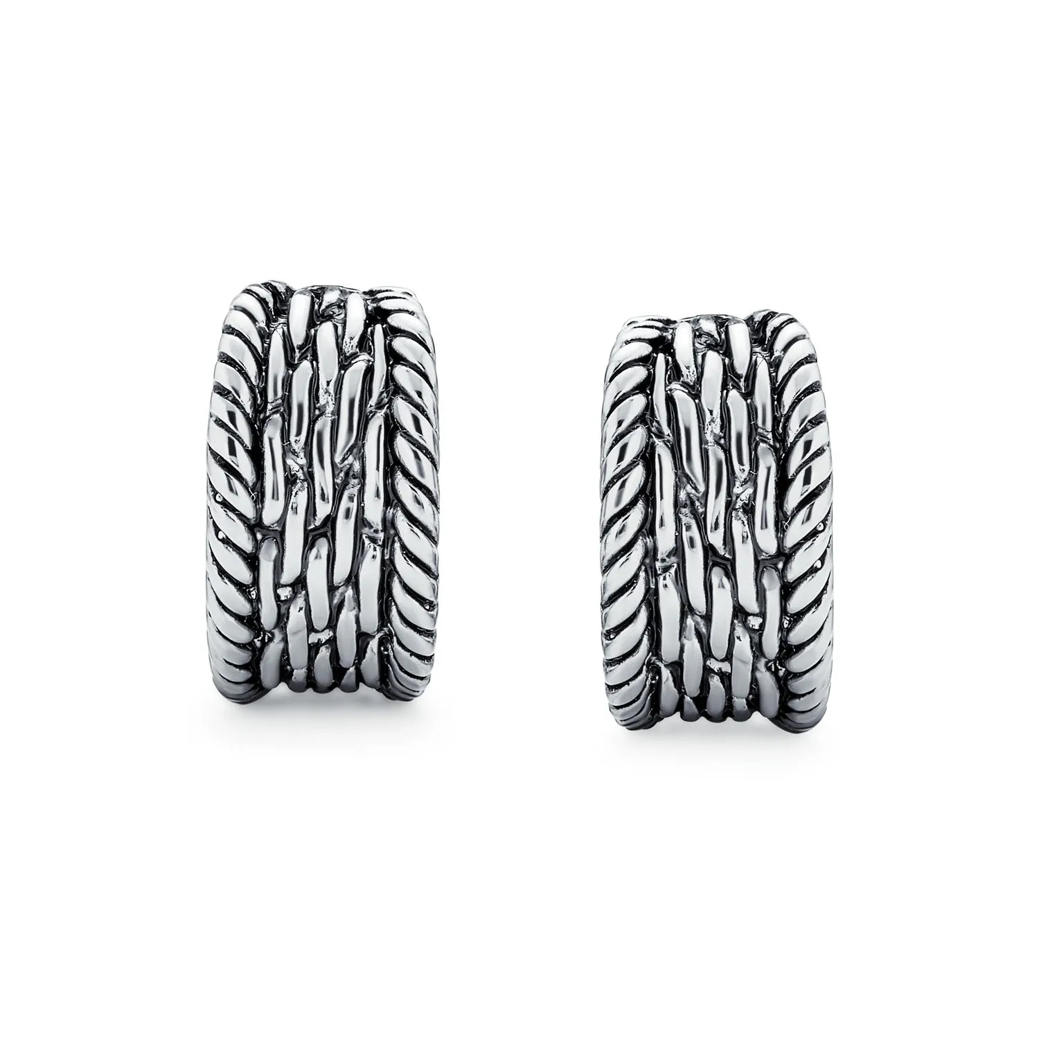 Grooved Twisted Rope Half Hoop Clip-On Earrings Non-Pierced GoldSilver Plated