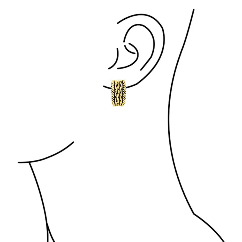 Grooved Twisted Rope Half Hoop Clip-On Earrings Non-Pierced GoldSilver Plated
