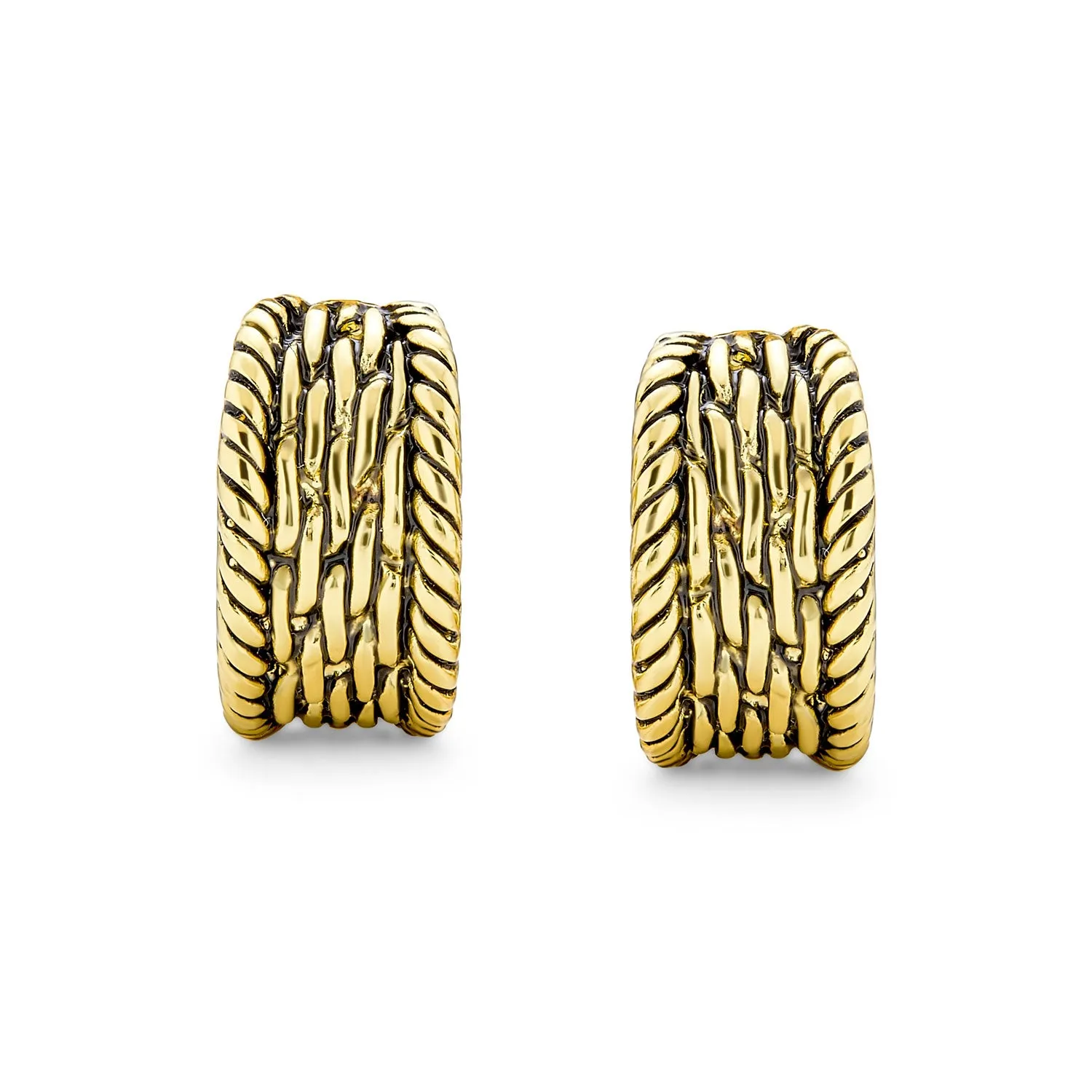 Grooved Twisted Rope Half Hoop Clip-On Earrings Non-Pierced GoldSilver Plated