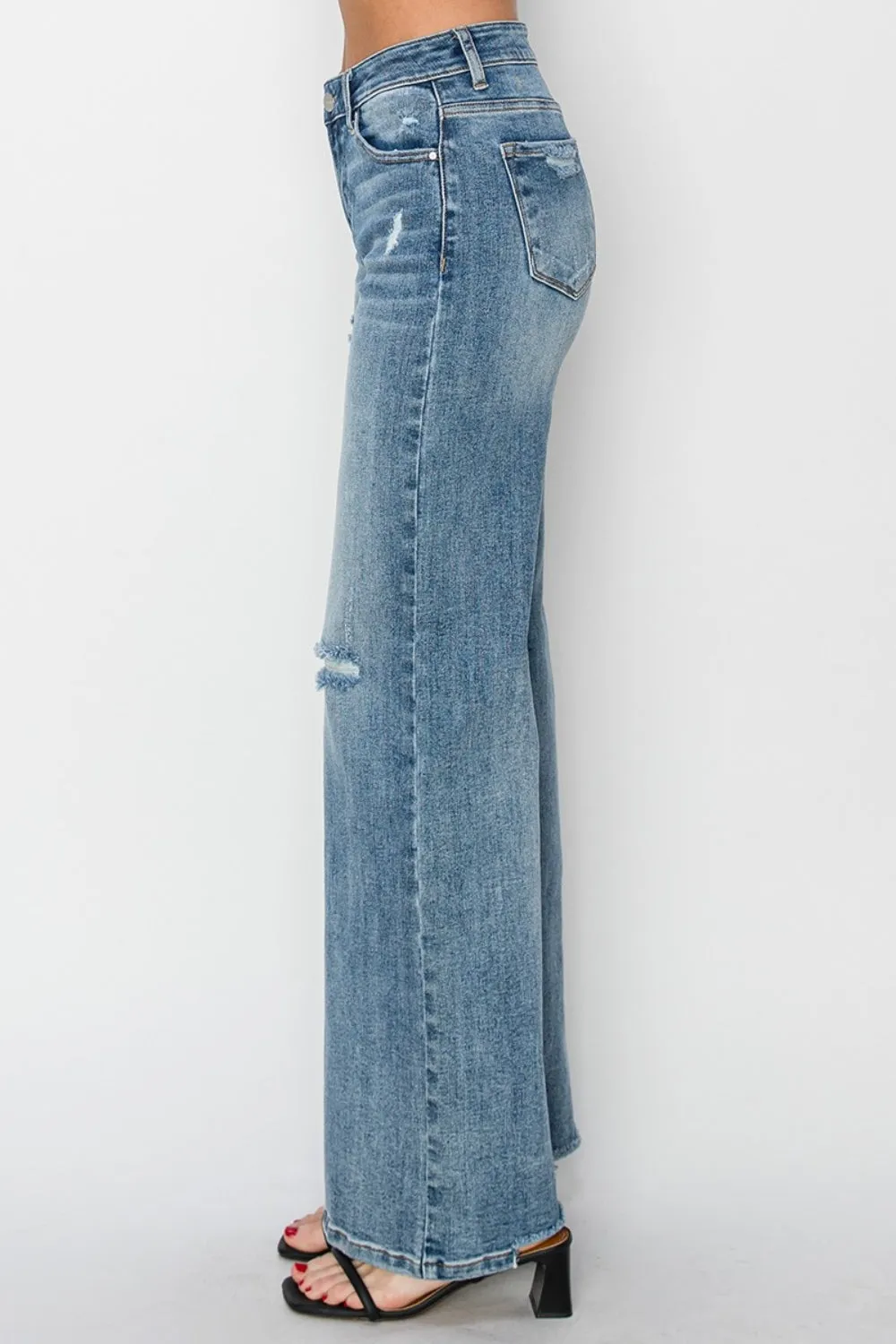 Hazel Blues® |  RISEN High Waist Distressed Wide Leg Jeans