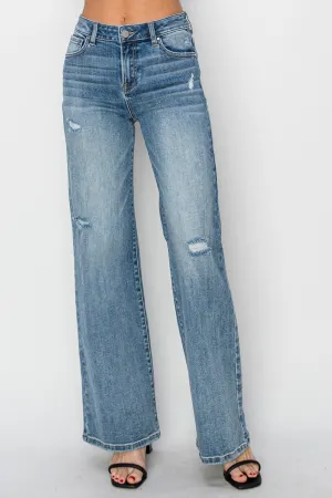 Hazel Blues® |  RISEN High Waist Distressed Wide Leg Jeans