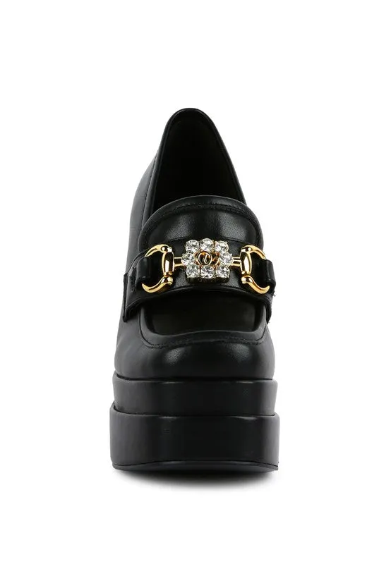 High Block Heeled Platform Jewel Loafers