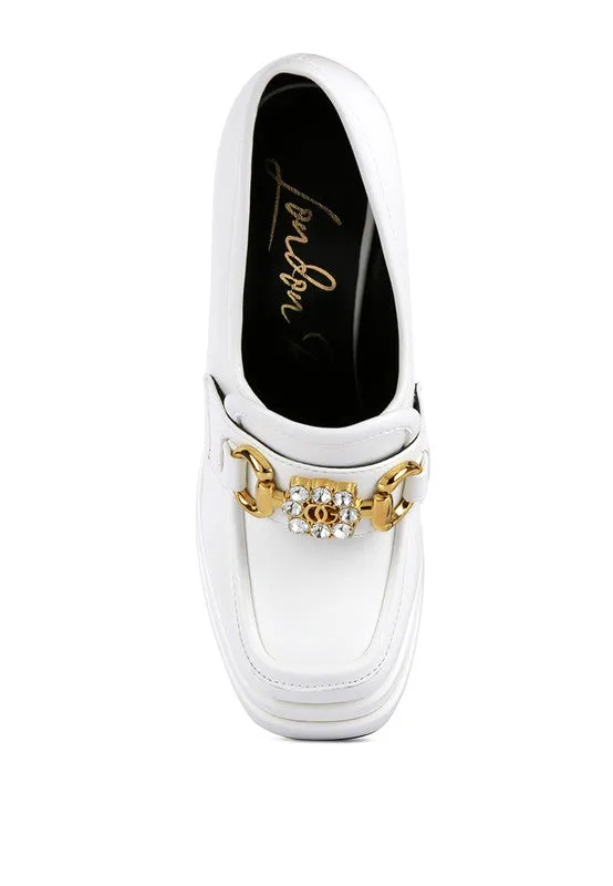 High Block Heeled Platform Jewel Loafers