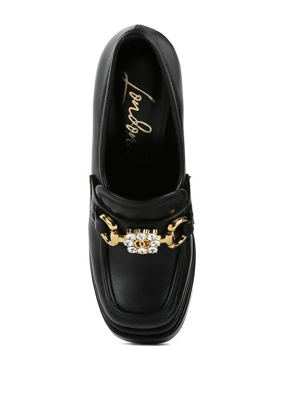 High Block Heeled Platform Jewel Loafers