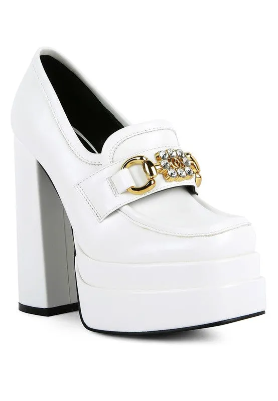 High Block Heeled Platform Jewel Loafers