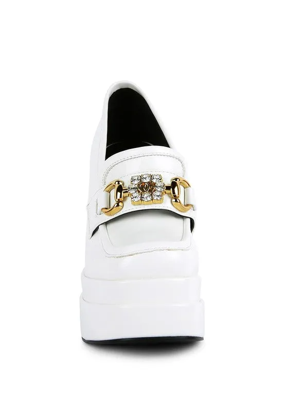 High Block Heeled Platform Jewel Loafers
