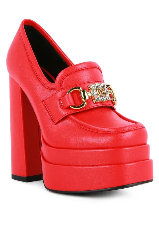 High Block Heeled Platform Jewel Loafers