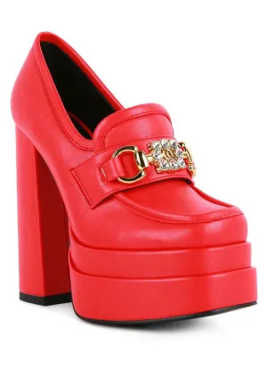 High Block Heeled Platform Jewel Loafers