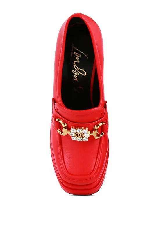High Block Heeled Platform Jewel Loafers