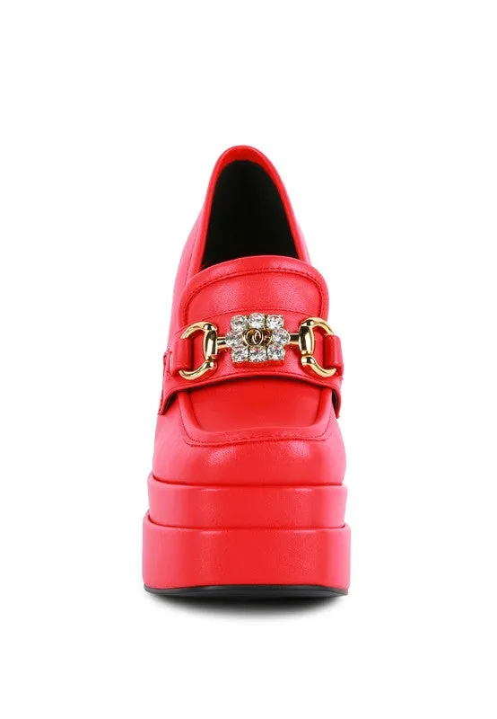 High Block Heeled Platform Jewel Loafers