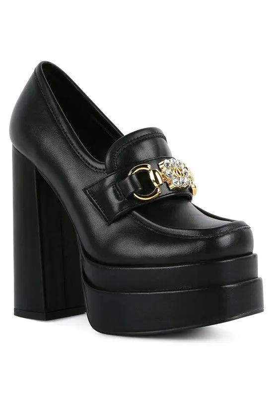 High Block Heeled Platform Jewel Loafers