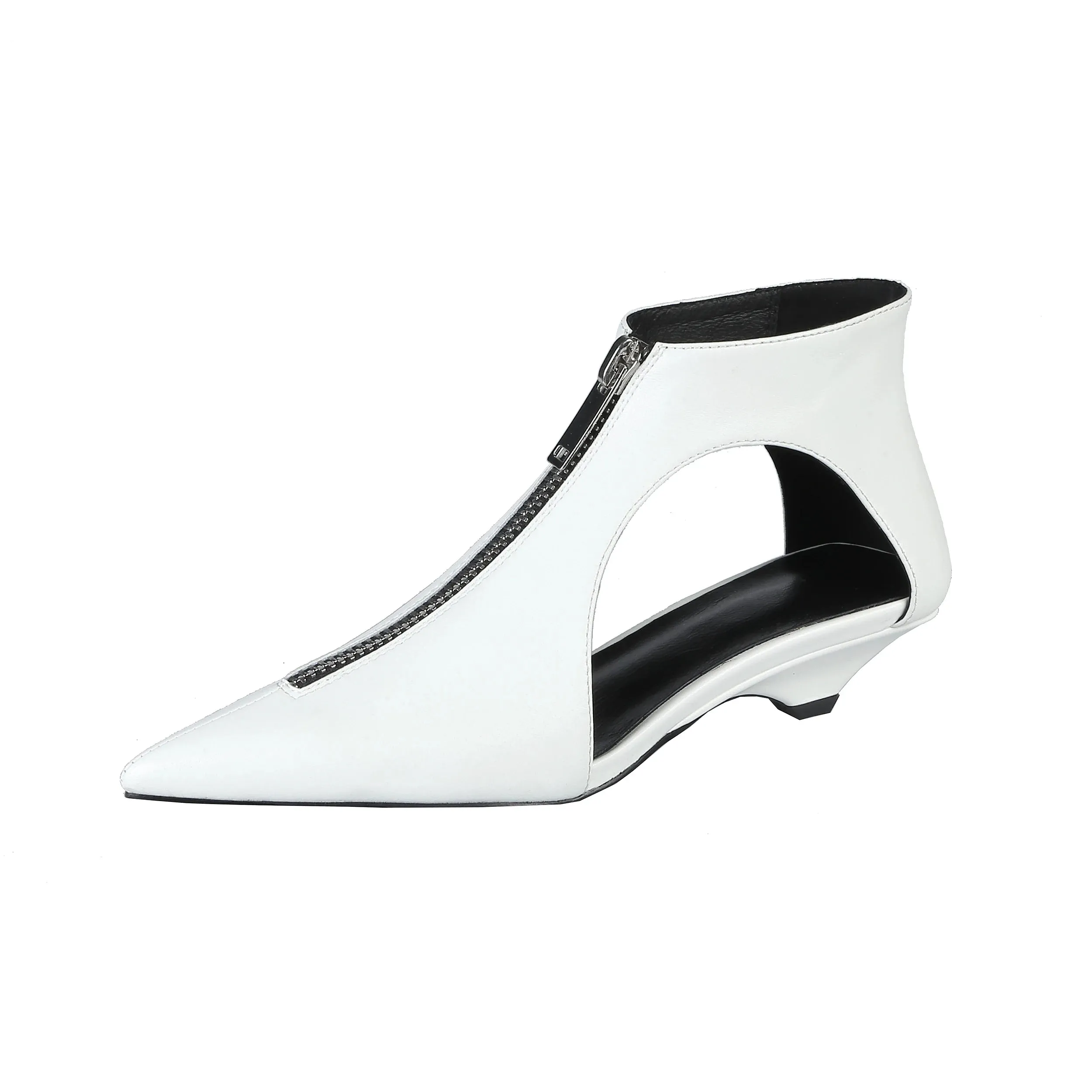Hollow Design Low Heels Zipper Leather Shoes