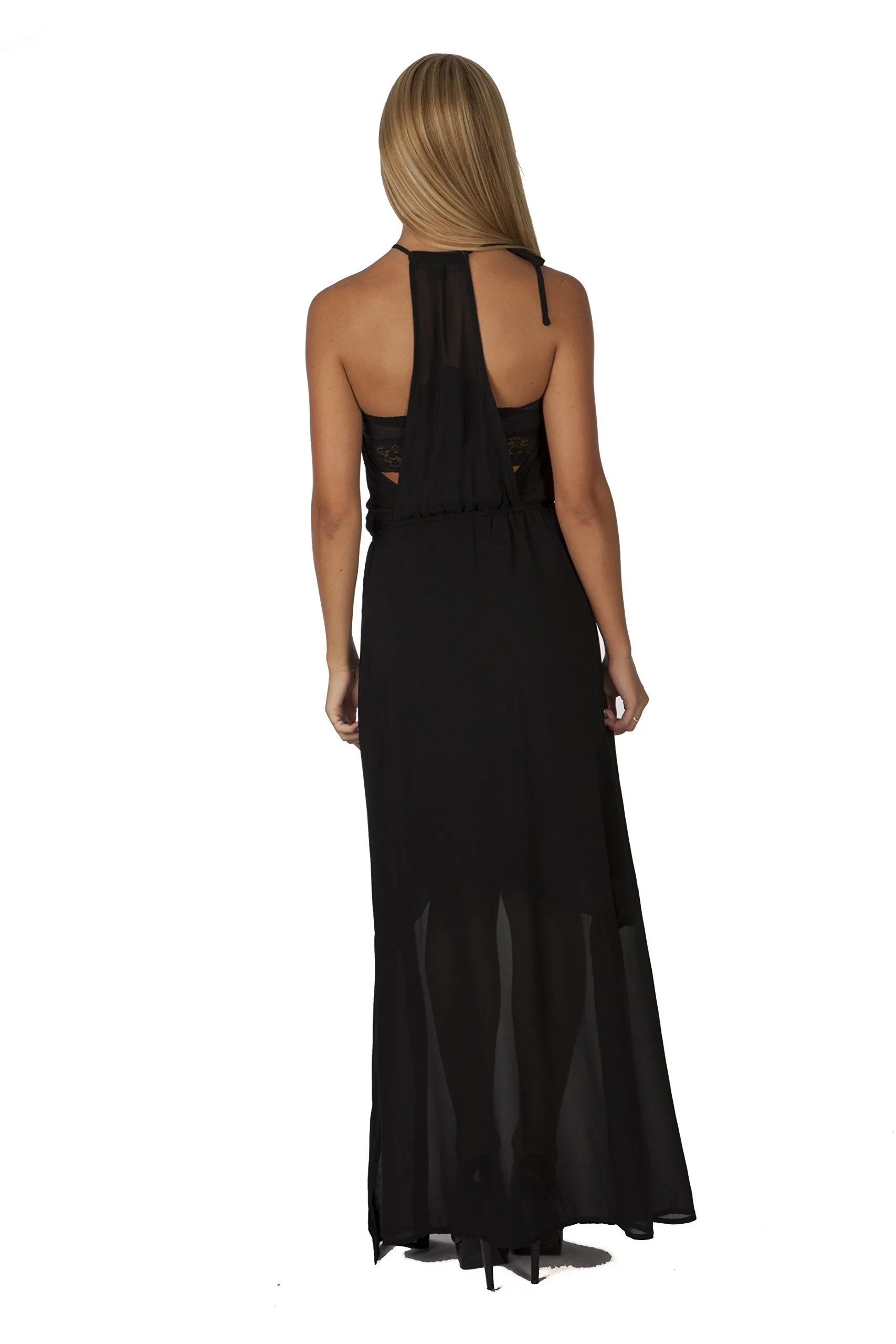 Hollywood Star Fashion High-Neck Halter Maxi Dress
