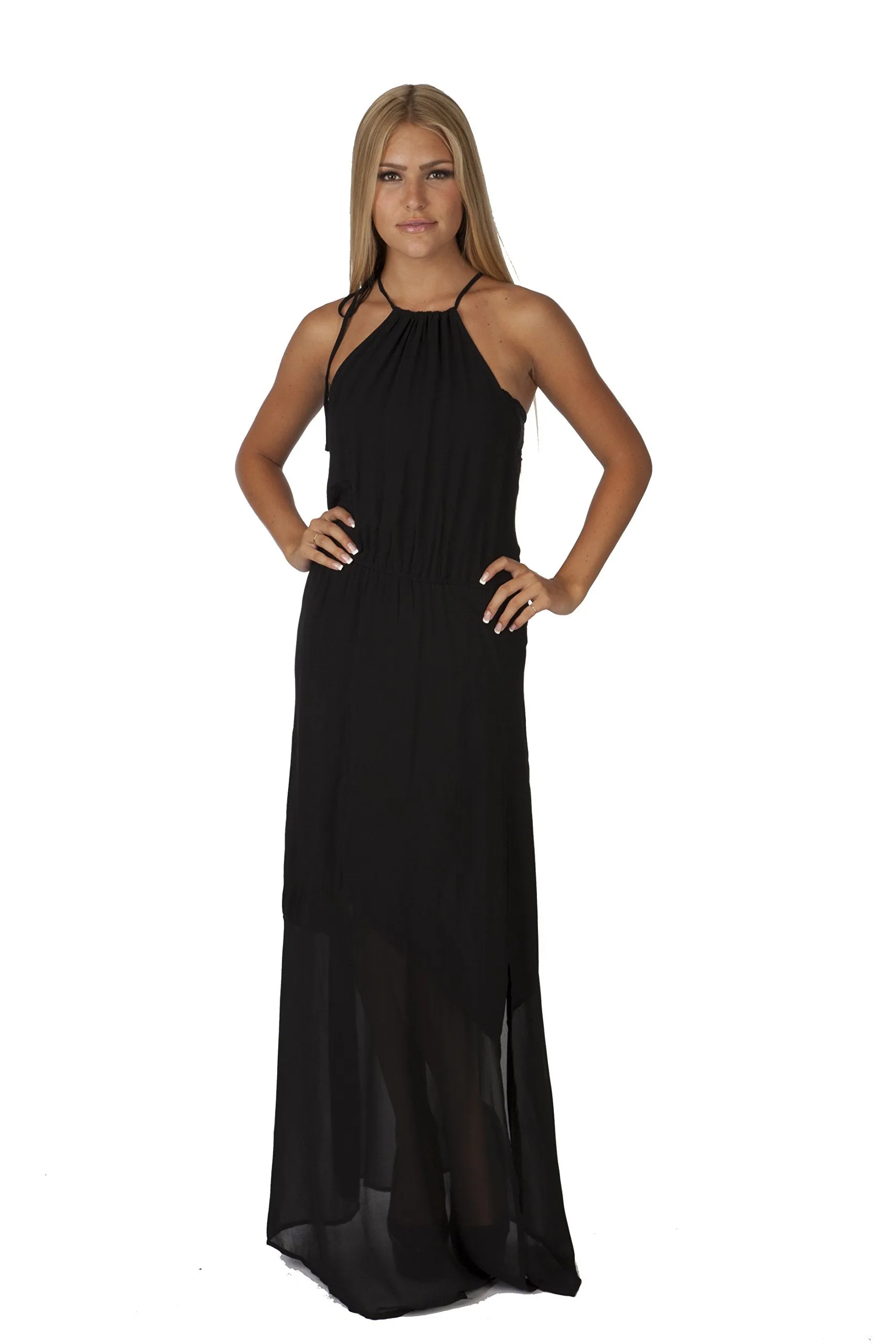 Hollywood Star Fashion High-Neck Halter Maxi Dress