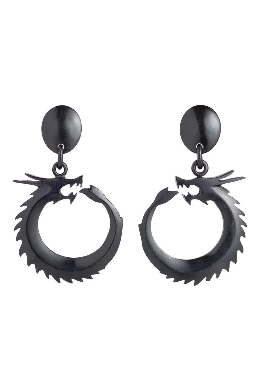 Horn Dragon Pendant Clip Earrings