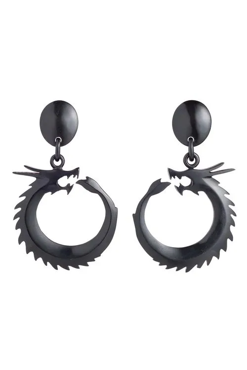 Horn Dragon Pendant Clip Earrings