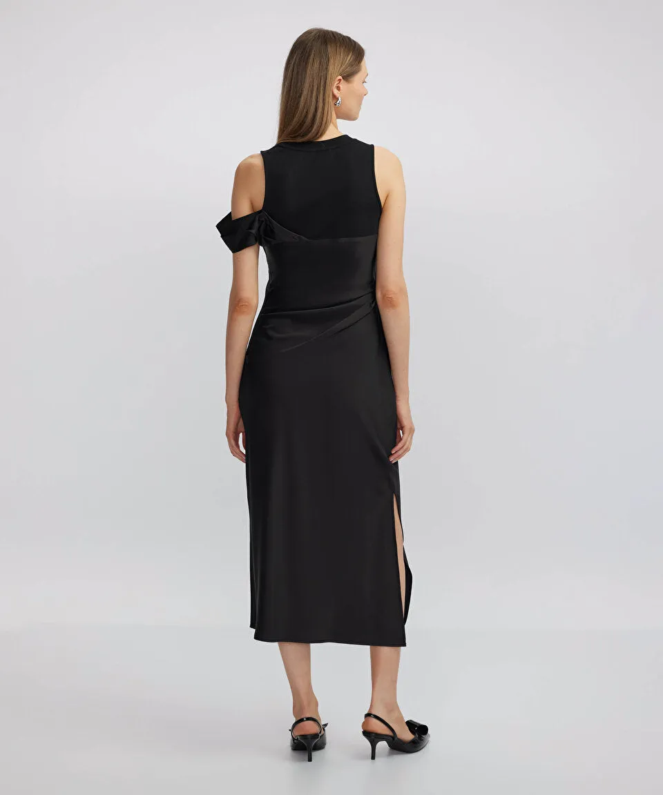 Ipekyol Combed Cotton Mix Draped Dress Black