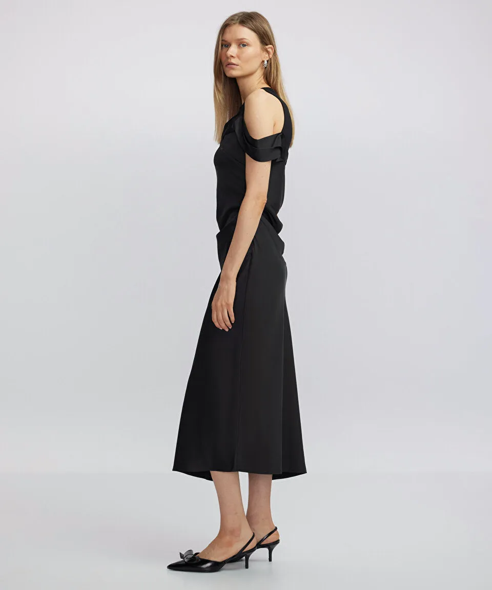 Ipekyol Combed Cotton Mix Draped Dress Black