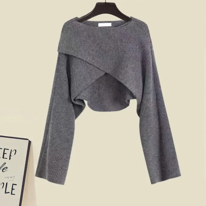 Irregular Short Sweater Slip Dress Set