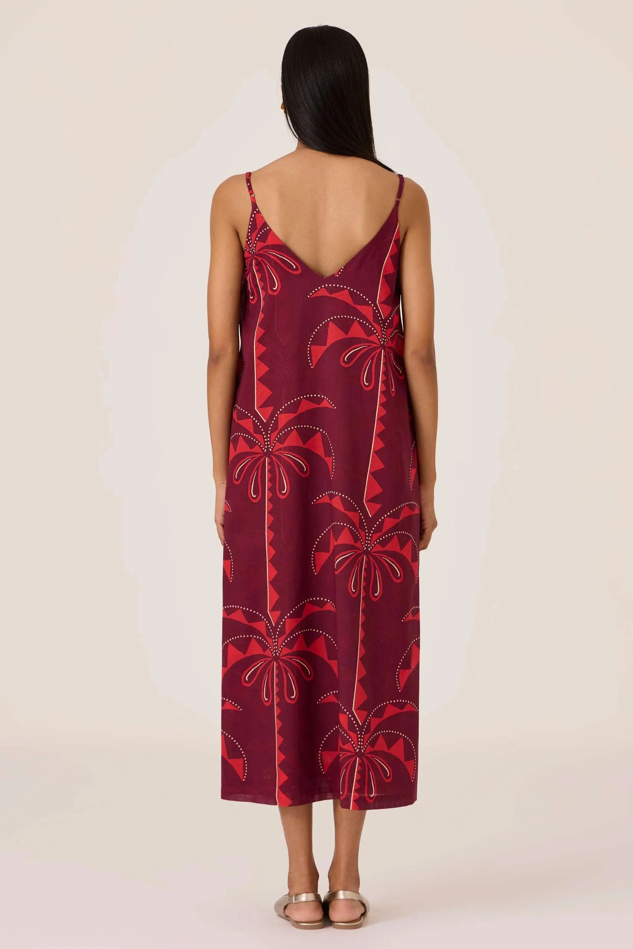 Isa Palm Print Slip Dress
