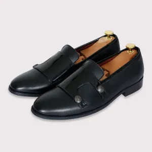 Jason Buttoned Monk Straps - Black