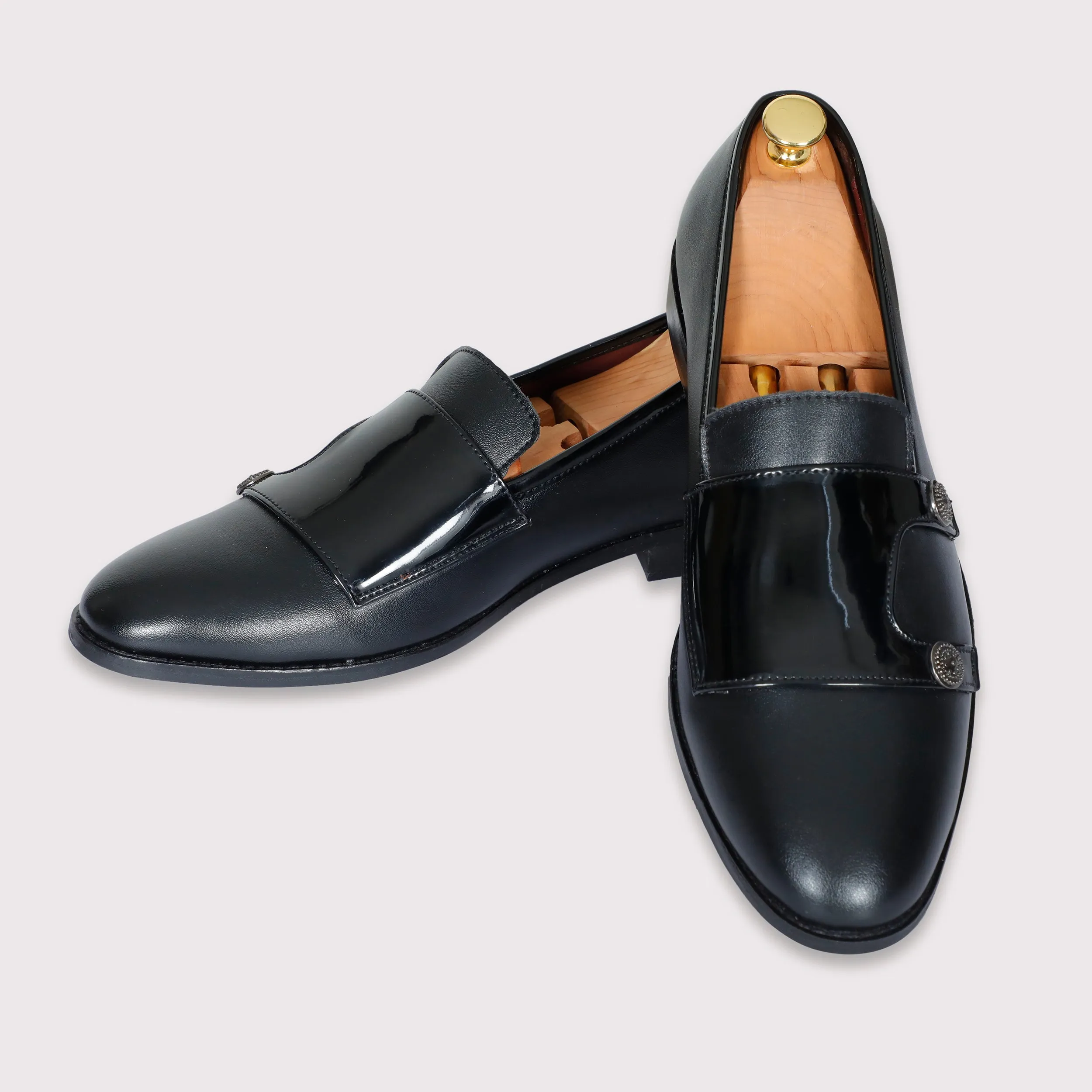 Jason Buttoned Monk Straps - Black