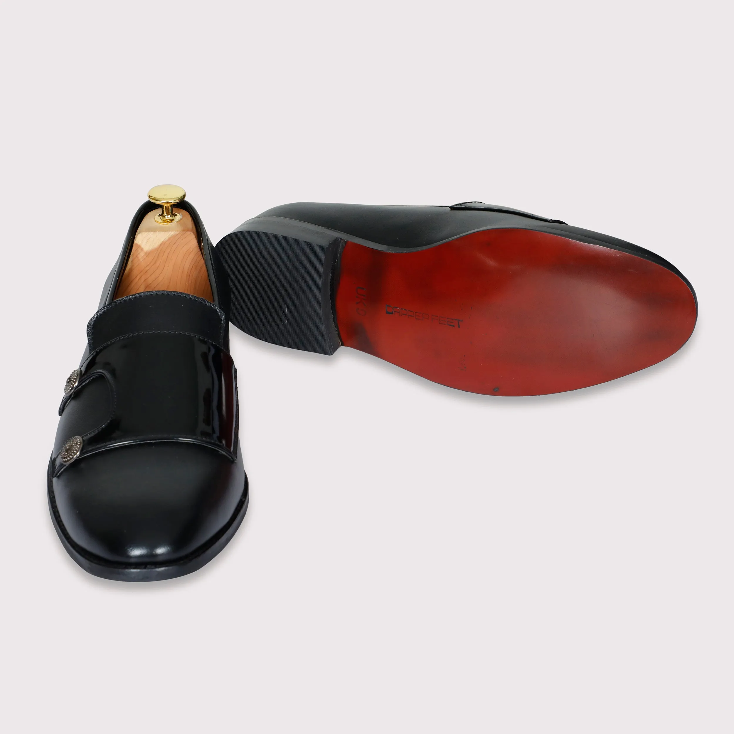 Jason Buttoned Monk Straps - Black