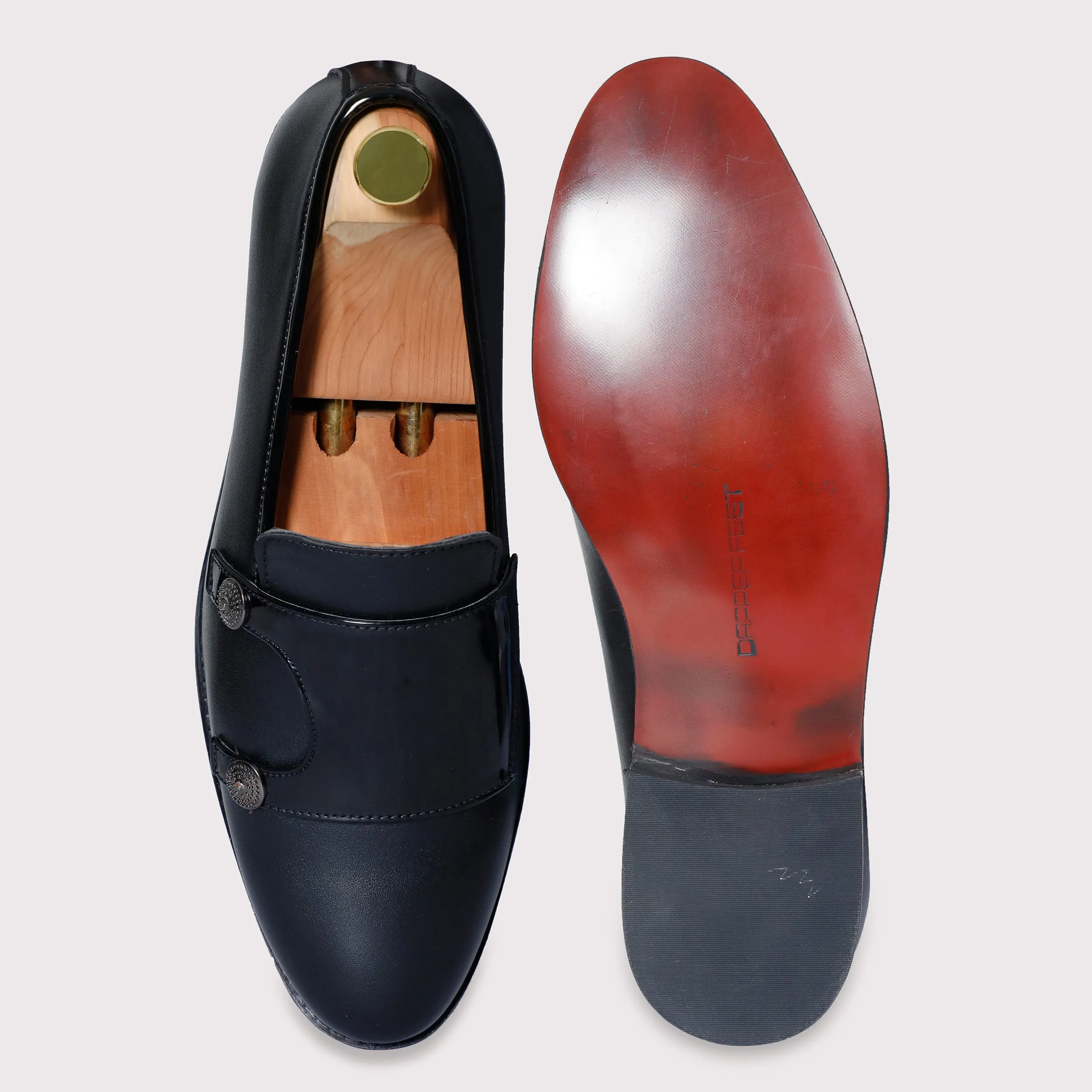 Jason Buttoned Monk Straps - Black