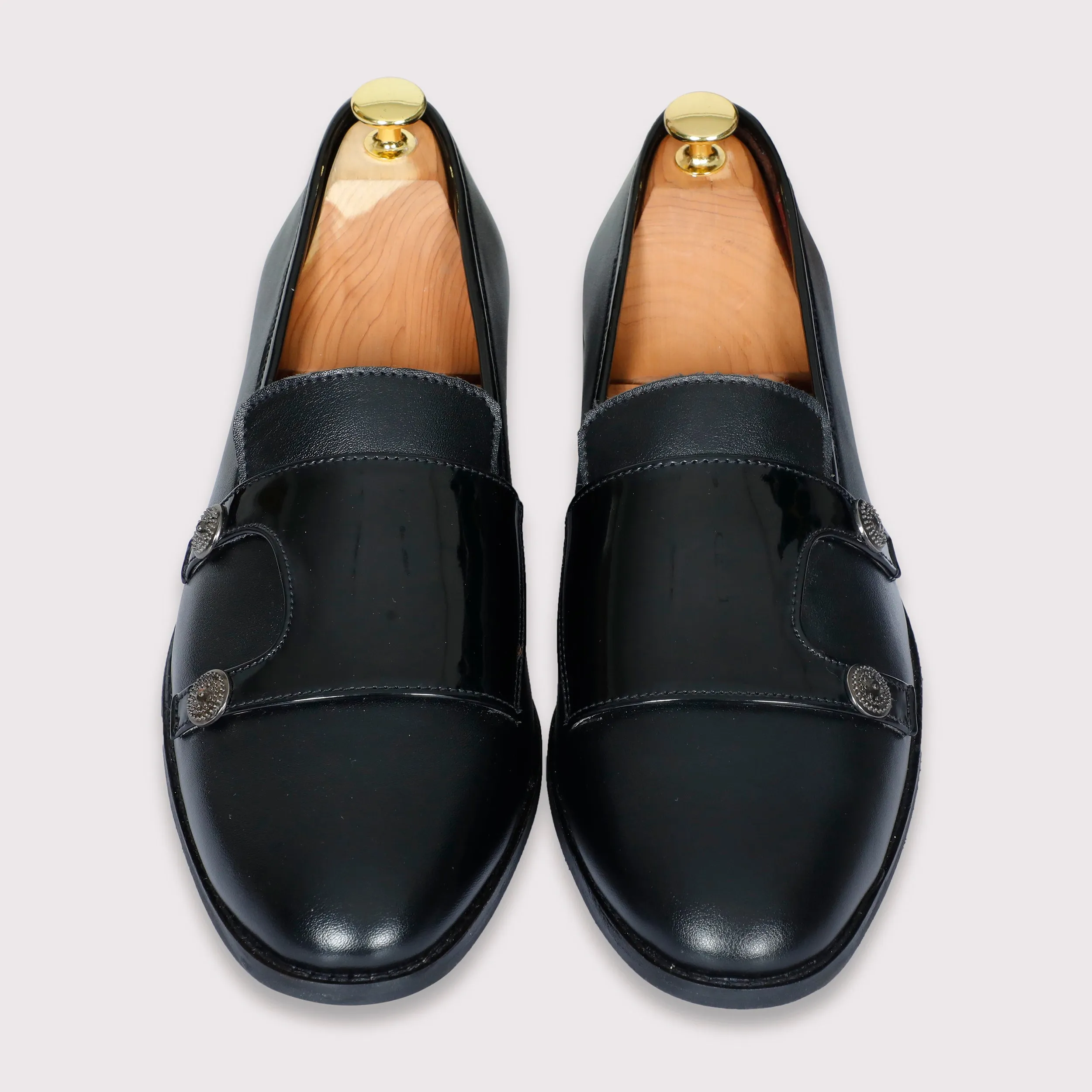 Jason Buttoned Monk Straps - Black