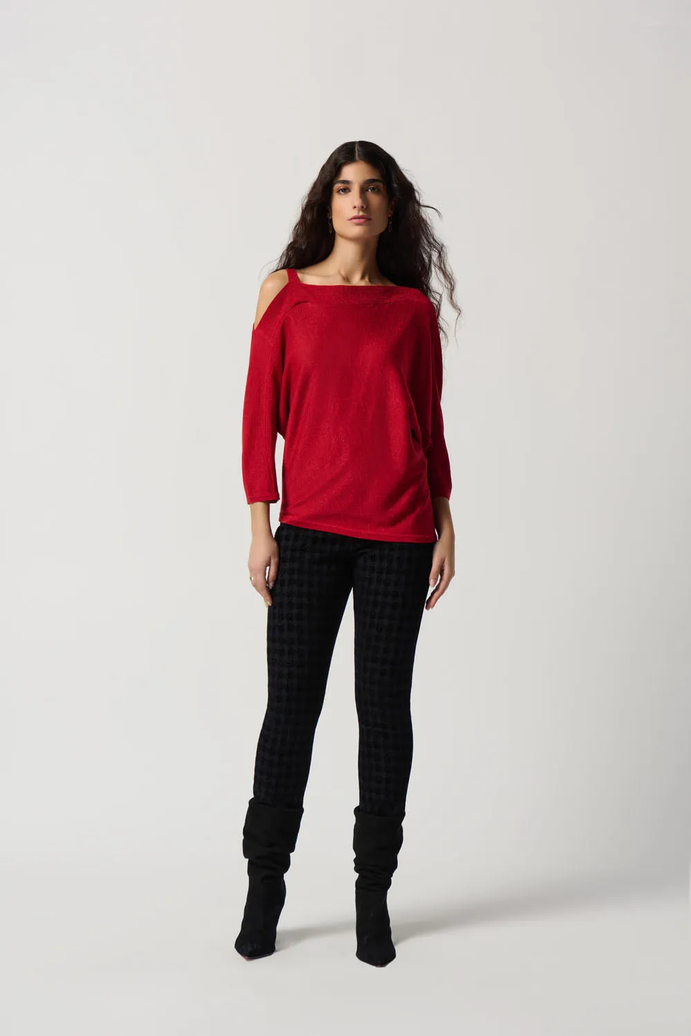 Joseph Ribkoff Lipstick Red One-Shoulder Top Style 234916