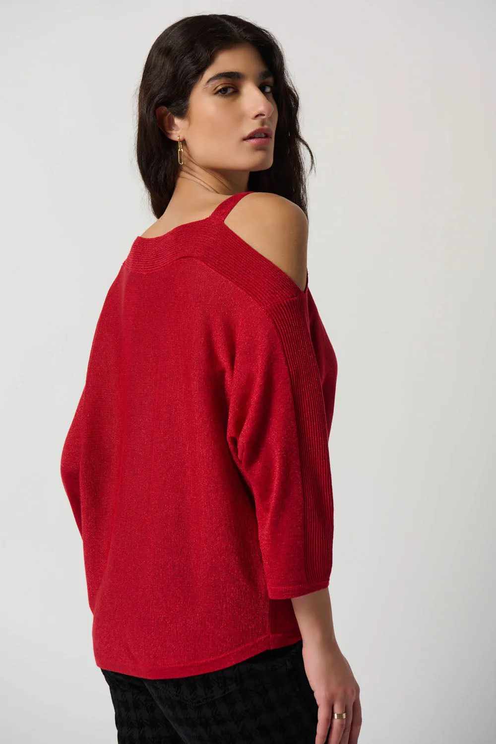 Joseph Ribkoff Lipstick Red One-Shoulder Top Style 234916