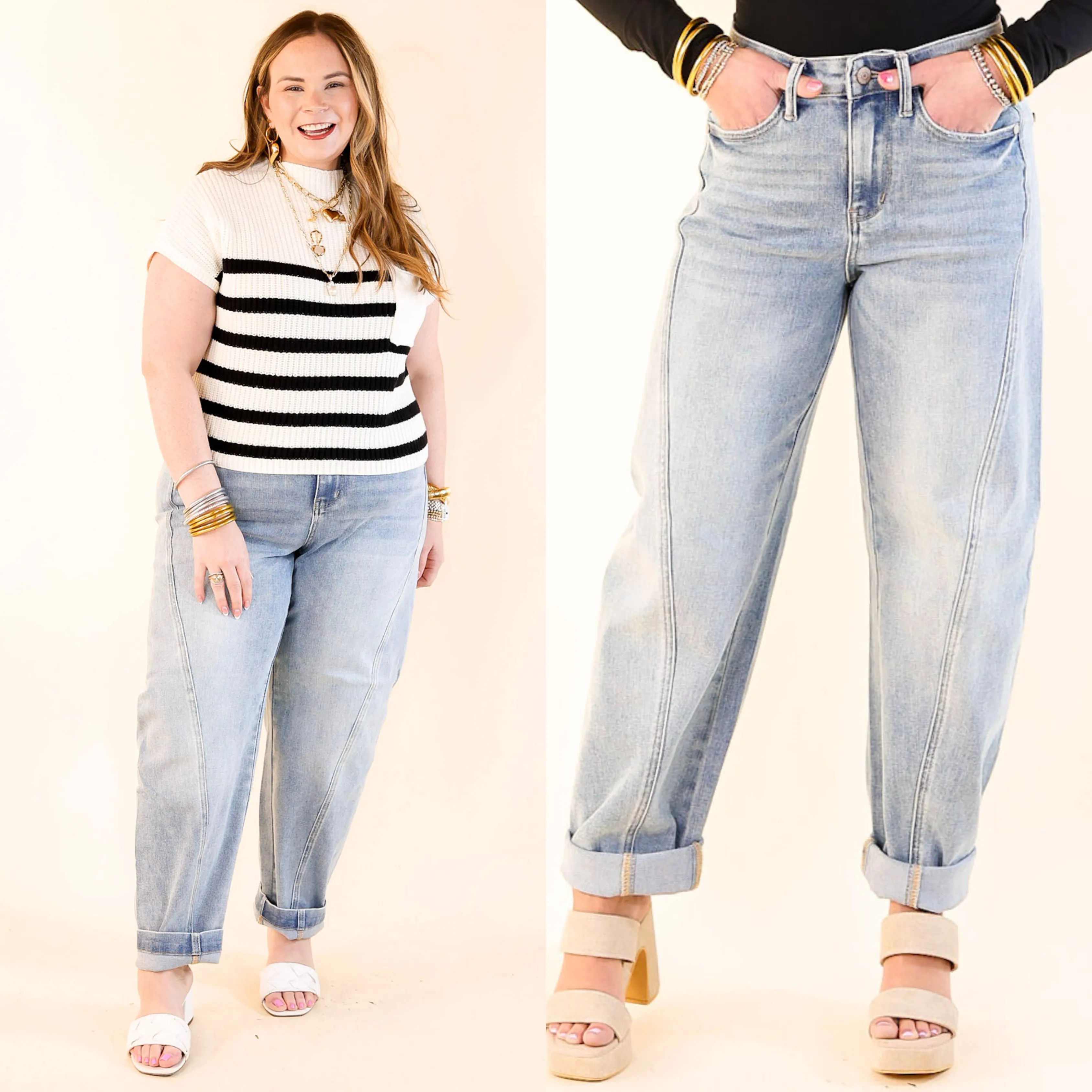 Judy Blue | Hottest Trend Barrel Jean with Side Panel in Medium Wash